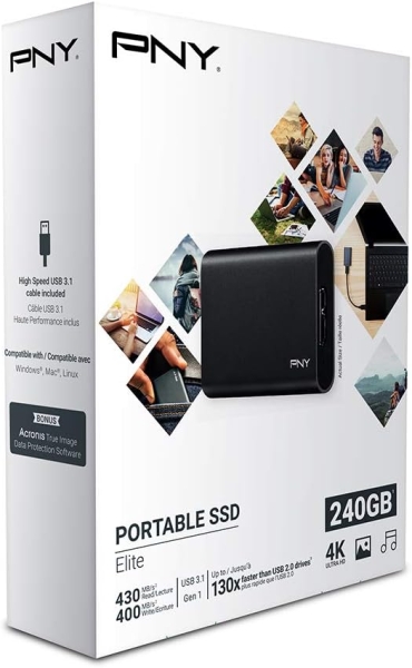 PNY CS1050 Elite 480GB Externe SSD USB 3.1, Lesegeschwindigkeit bis zu 430MB/s